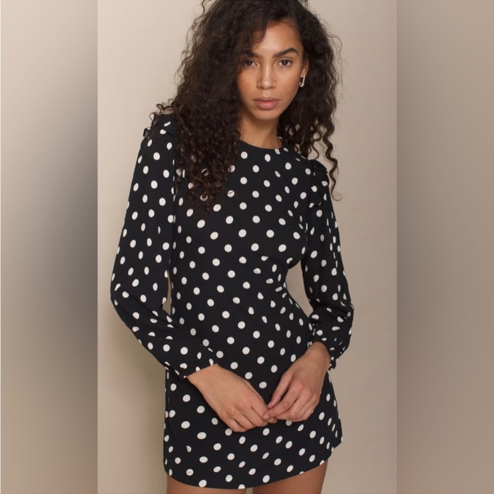 REFORMATION Bedford polka dot long sleeve ruffle black white mini dress medium